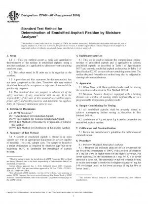Standard Test Method for  Determination of Emulsified Asphalt Residue by Moisture Analyzer