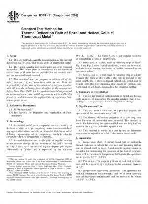 Standard Test Method for Thermal Deflection Rate of Spiral and Helical Coils of Thermostat  Metal