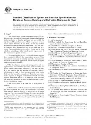 Standard Classification System and Basis for Specifications for Cellulose Acetate Molding and Extrusion Compounds (CA)