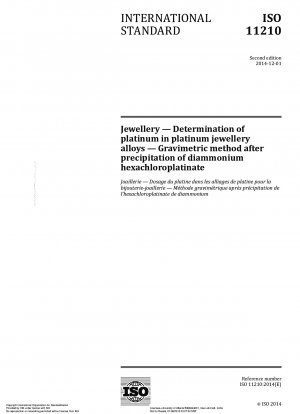 Jewellery - Determination of platinum in platinum jewellery alloys - Gravimetric method after precipitation of diammonium hexachloroplatinate