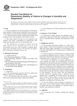 Standard Test Method for  Dimensional Stability of Fabrics to Changes in Humidity and  Temperature
