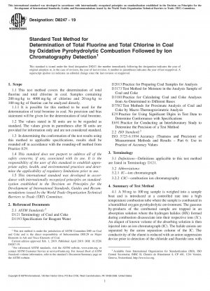 Standard Test Method for Determination of Total Fluorine and Total Chlorine in Coal by Oxidative Pyrohydrolytic Combustion Followed by Ion Chromatography Detection