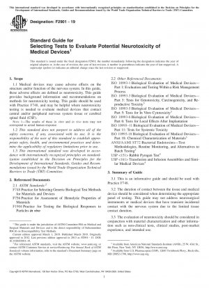 Standard Guide for Selecting Tests to Evaluate Potential Neurotoxicity of Medical Devices