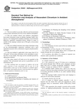 Standard Test Method for  Collection and Analysis of Hexavalent Chromium in Ambient Atmospheres 