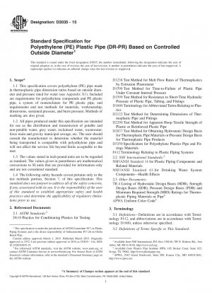 Standard Specification for  Polyethylene (PE) Plastic Pipe (DR-PR) Based on Controlled   Outside Diameter