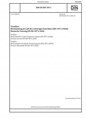 Textiles - Determination of pH of aqueous extract (ISO 3071:2020)