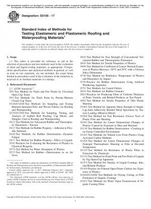 Standard Index of Methods for Testing Elastomeric and Plastomeric Roofing and Waterproofing Materials
