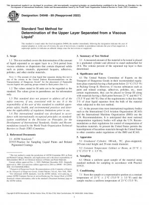 Standard Test Method for Determination of the Upper Layer Separated from a Viscous Liquid