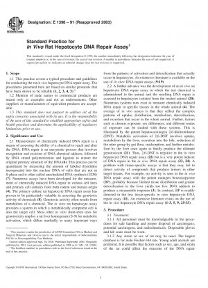Standard Practice for the in vivo Rat Hepatocyte DNA Repair Assay