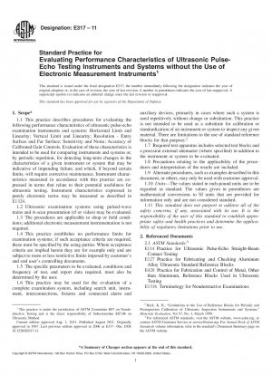 Standard Practice for Evaluating Performance Characteristics of Ultrasonic Pulse-Echo Testing Instruments and Systems without the Use of Electronic Measurement Instruments