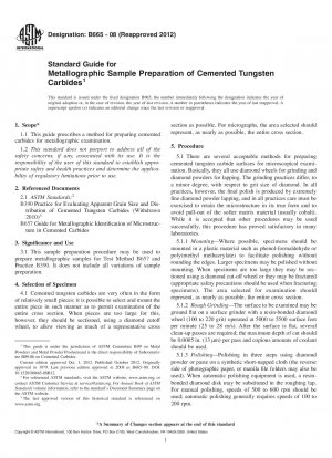 Standard Guide for  Metallographic Sample Preparation of Cemented Tungsten Carbides