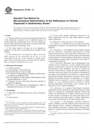 Standard Test Method for  Microscopical Determination of the Reflectance of Vitrinite  Dispersed in Sedimentary Rocks