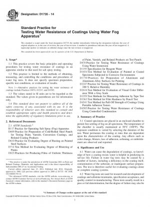 Standard Practice for Testing Water Resistance of Coatings Using Water Fog Apparatus