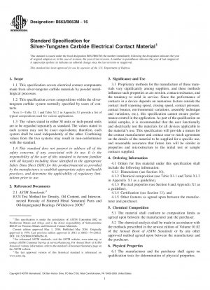 Standard Specification for Silver-Tungsten Carbide Electrical Contact Material