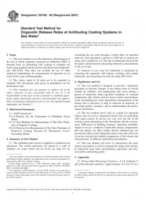 Standard Test Method for Organotin Release Rates of Antifouling Coating Systems in Sea Water