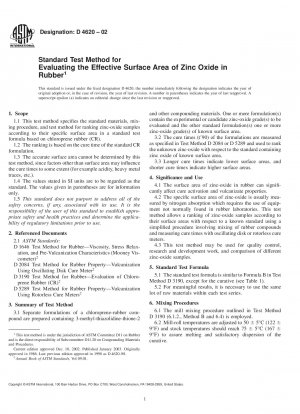 Standard Test Method for Evaluating the Effective Surface Area of Zinc-Oxide in Rubber