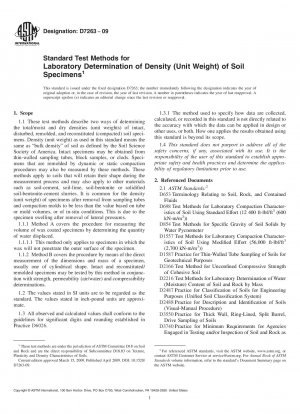 Standard Test Methods for Laboratory Determination of Density (Unit Weight) of Soil Specimens