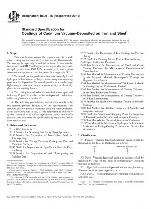 Standard Specification for  Coatings of Cadmium Vacuum-Deposited on Iron and Steel
