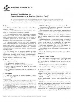 Standard Test Method for Flame Resistance of Textiles (Vertical Test)