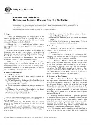 Standard Test Methods for Determining Apparent Opening Size of a Geotextile