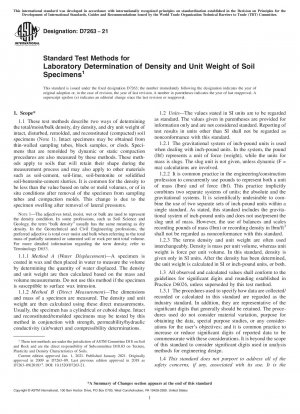 Standard Test Methods for Laboratory Determination of Density and Unit Weight of Soil Specimens