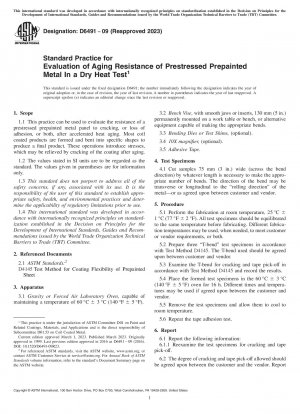 Standard Practice for Evaluation of Aging Resistance of Prestressed Prepainted Metal In a Dry Heat Test