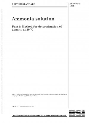 Ammonia solution — Part 1 : Method for determination of density at 20 °C