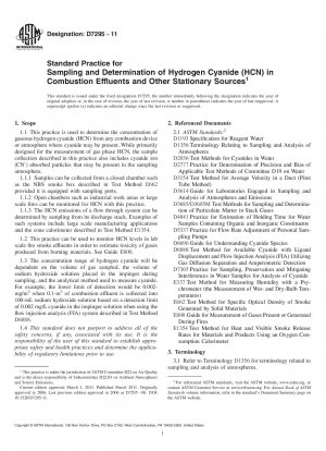 Standard Practice for Sampling and Determination of Hydrogen Cyanide (HCN) in Combustion Effluents and Other Stationary Sources