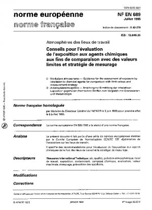 Workplace atmospheres. Guidance for the assessment of exposure by inhalation to chemical agents for comparison with limit values and measurement strategy.