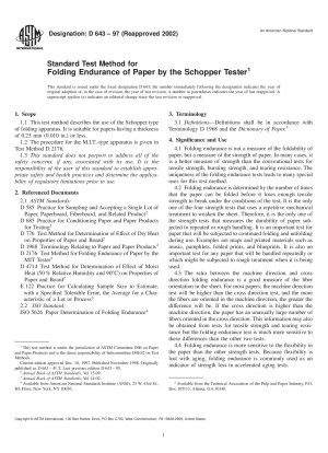 Standard Test Method for Folding Endurance of Paper by the Schopper Tester
