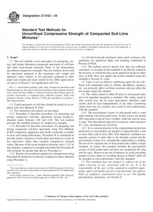 Standard Test Method for Unconfined Compressive Strength of Compacted Soil-Lime Mixtures