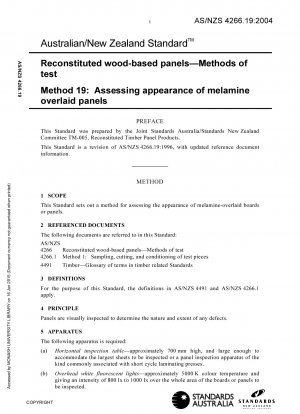 Reconstituted wood-based panels - Methods of test - Assessing appearance of melamine overlaid panels