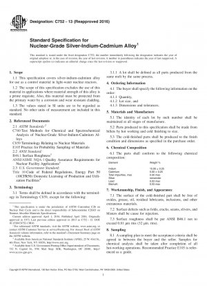 Standard Specification for  Nuclear-Grade Silver-Indium-Cadmium Alloy