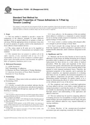 Standard Test Method for Strength Properties of Tissue Adhesives in T-Peel by Tension  Loading