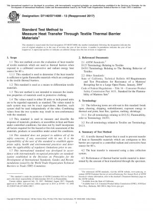 Standard Test Method to Measure Heat Transfer Through Textile Thermal Barrier Materials