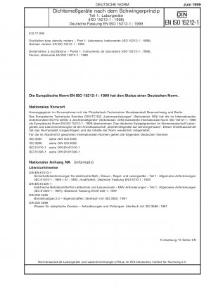 Oscillation-type density meters - Part 1: Laboratory instruments (ISO 15212-1:1998); German version EN ISO 15212-1:1999