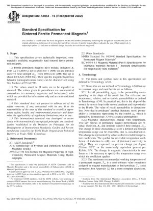 Standard Specification for Sintered Ferrite Permanent Magnets