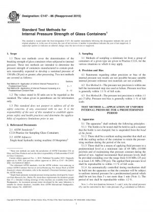 Standard Test Methods for  Internal Pressure Strength of Glass Containers