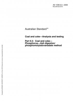 Coal and Coke Analysis and Testing Coal and Coke Phosphate Digestion Method/Phosphomolybdovanadate Method
