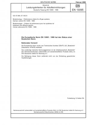 Biotechnology - Performance criteria for off-gas systems; German version EN 13095:1999