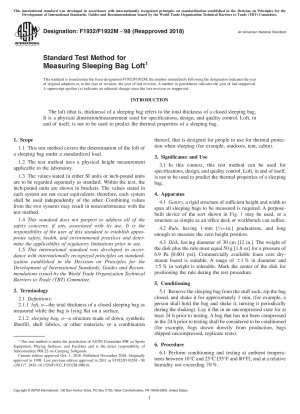 Standard Test Method for Measuring Sleeping Bag Loft