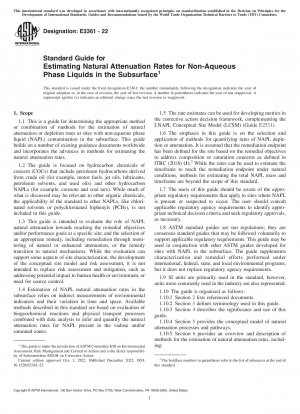 Standard Guide for Estimating Natural Attenuation Rates for Non-Aqueous Phase Liquids in the Subsurface