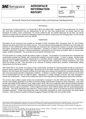Aircraft Turbine Fuel Contamination History and Endurance Test Requirements