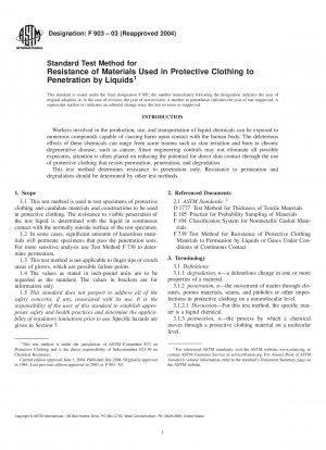 Standard Test Method for Resistance of Materials Used in Protective Clothing to Penetration by Liquids