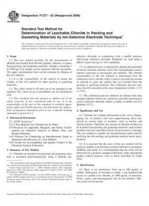 Standard Test Method for Determination of Leachable Chloride in Packing and Gasketing Materials by Ion-Selective Electrode Technique