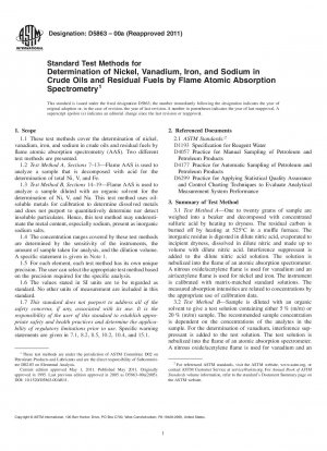 Standard Test Methods for Determination of Nickel, Vanadium, Iron, and Sodium in Crude Oils and Residual Fuels by Flame Atomic Absorption Spectrometry