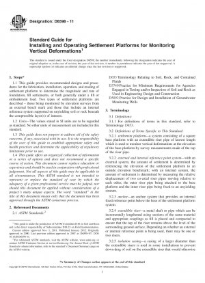 Standard Guide for Installing and Operating Settlement Platforms for Monitoring Vertical Deformations