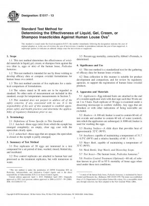 Standard Test Method for  Determining the Effectiveness of Liquid, Gel, Cream, or Shampoo  Insecticides Against Human Louse Ova