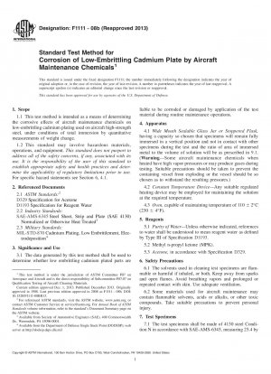 Standard Test Method for Corrosion of Low-Embrittling Cadmium Plate by Aircraft Maintenance  Chemicals