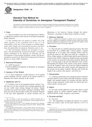 Standard Test Method for Intensity of Scratches on Aerospace Transparent Plastics